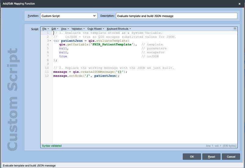 Custom Script mapping function with the evaluate-template body